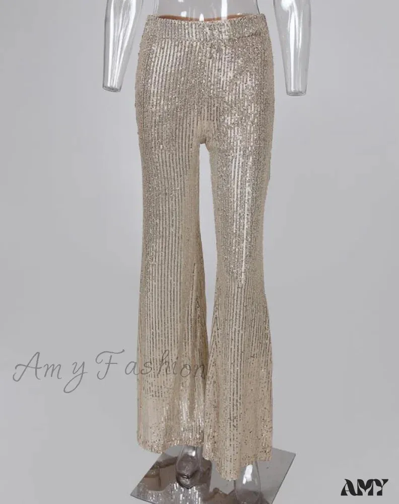 Amy Fashion - Sequins High Waist Bell Bottomed Pants