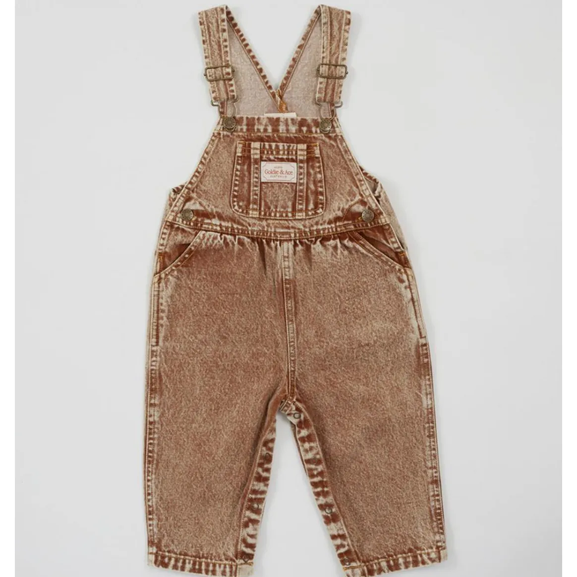 Austin Vintage Washed Denim Overalls - Brown
