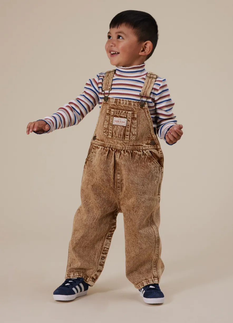 Austin Vintage Washed Denim Overalls - Brown