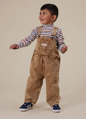 Austin Vintage Washed Denim Overalls - Brown