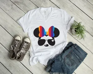 Aviator Minnie Mouse t shirt - Disney Trip Matching Shirts - Adult Unisex - Rainbow Glitter - Sunglasses