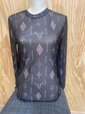 Black Skull Semi Sheer Mesh Top