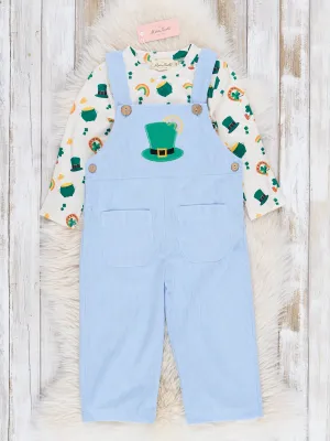 Blue Cotton Luck of the Irish Overalls Set