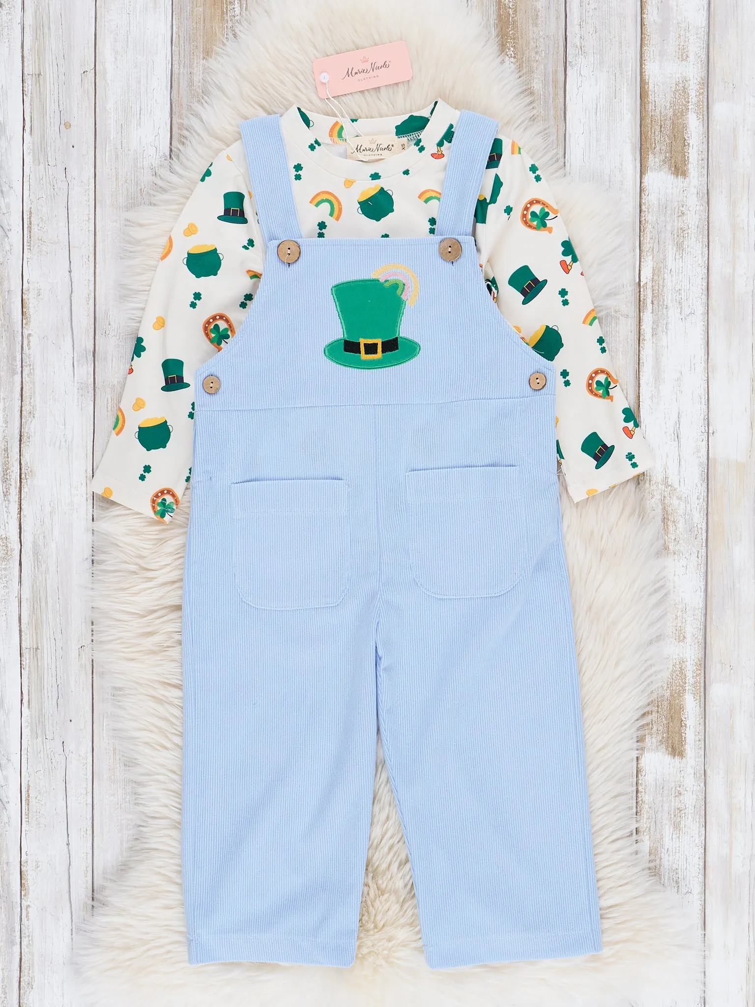 Blue Cotton Luck of the Irish Overalls Set
