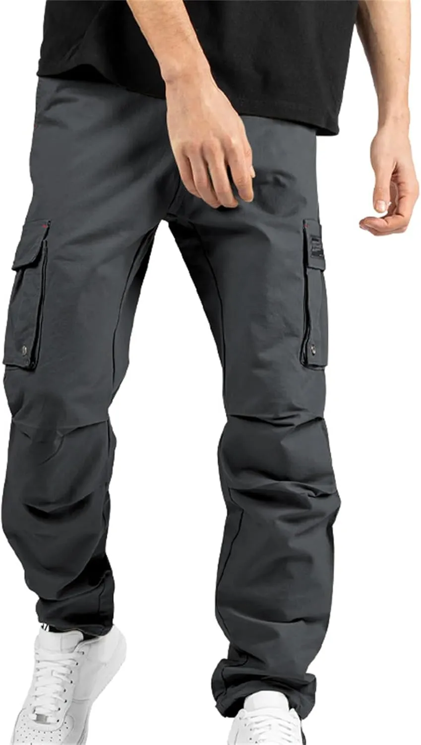 Cargo Pants for Men Hiking Stretch Casual Trendy Pants Elastic Waist Drawstring Outdoor Workout Trousers with Pockets