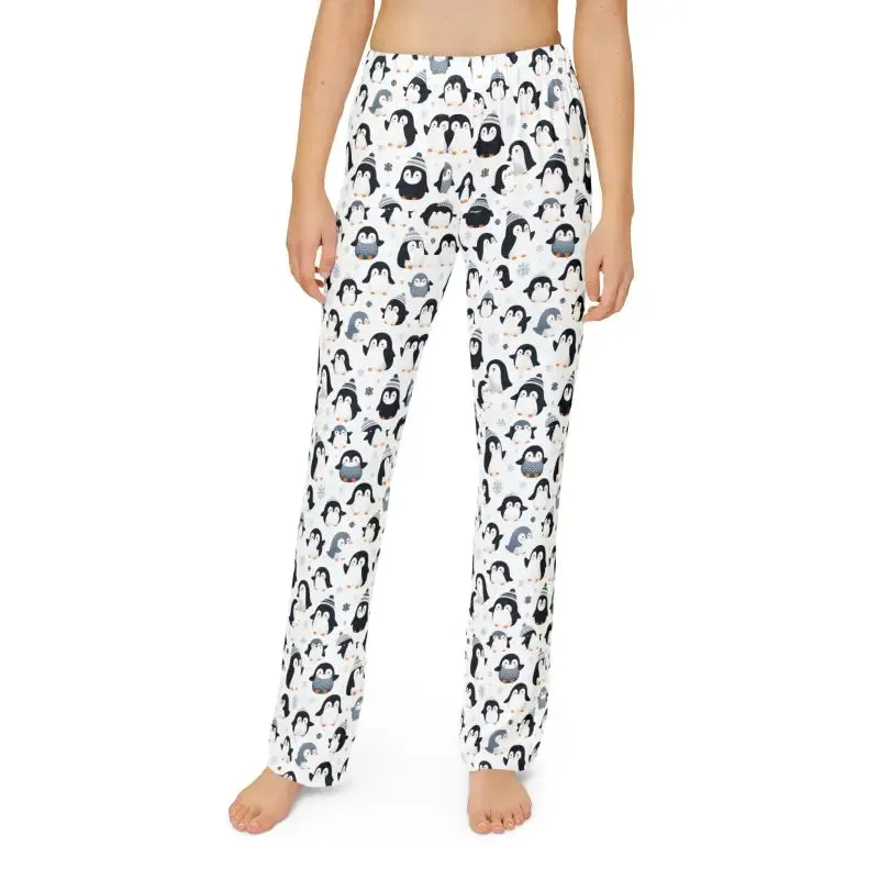 Cozy Winter Kids Pajama Pants Penguins Snowflakes