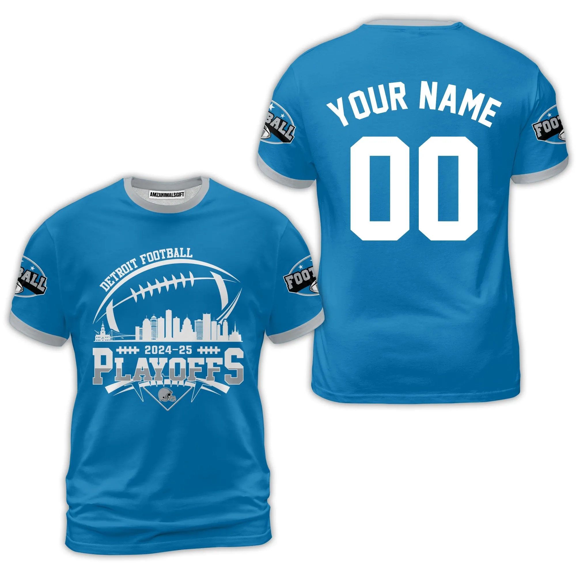 Detroit American Football 2024-25 Playoffs Skyline Custom Baseball Jersey, Playoffs Detroit Game Day Custom 2 Sided Baseball Jersey Shirts