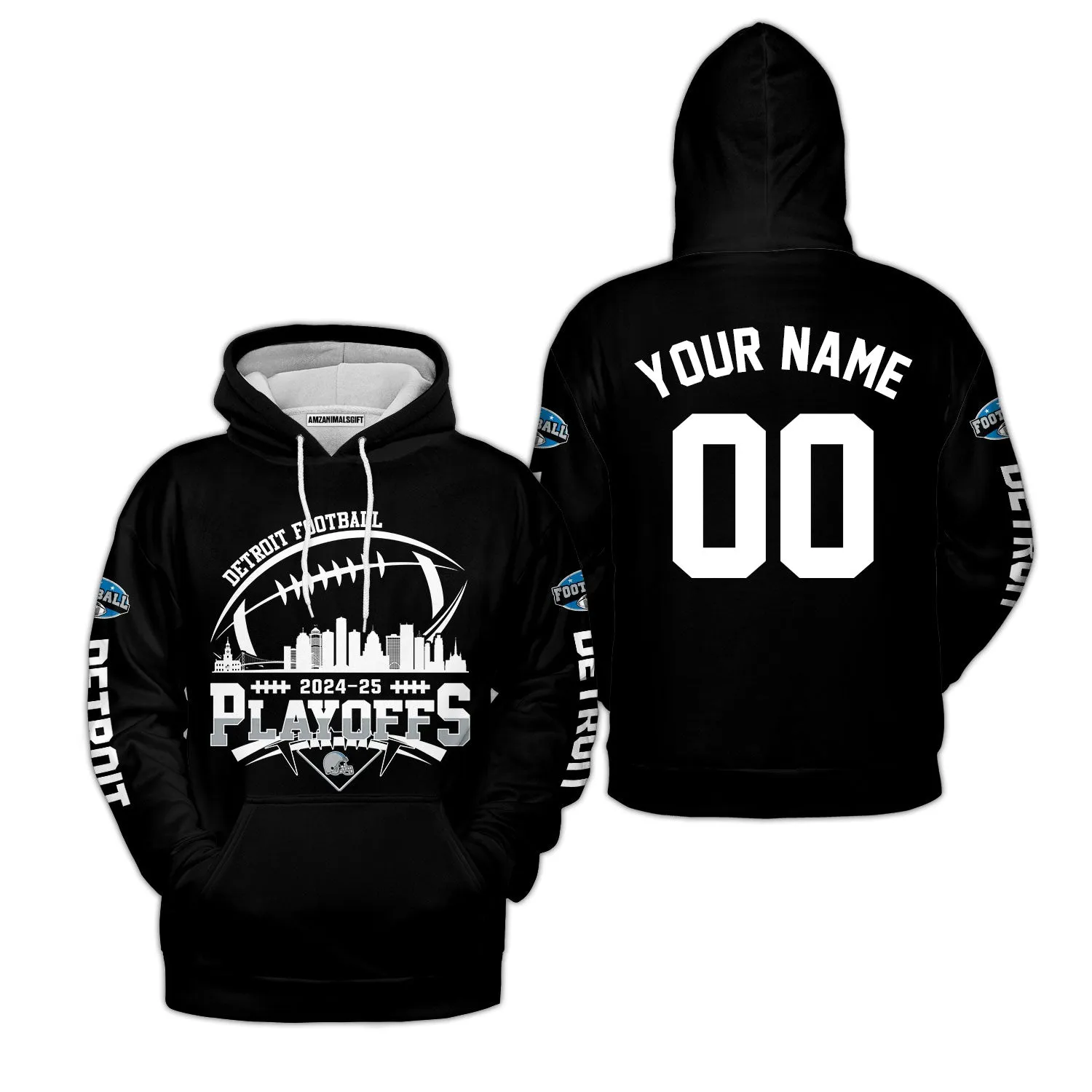 Detroit American Football 2024-25 Playoffs Skyline Custom Baseball Jersey, Playoffs Detroit Game Day Custom 2 Sided Baseball Jersey Shirts