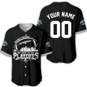 Detroit American Football 2024-25 Playoffs Skyline Custom Baseball Jersey, Playoffs Detroit Game Day Custom 2 Sided Baseball Jersey Shirts