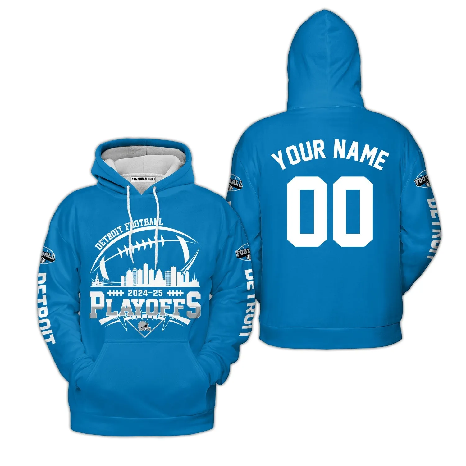 Detroit American Football 2024-25 Playoffs Skyline Custom Baseball Jersey, Playoffs Detroit Game Day Custom 2 Sided Baseball Jersey Shirts