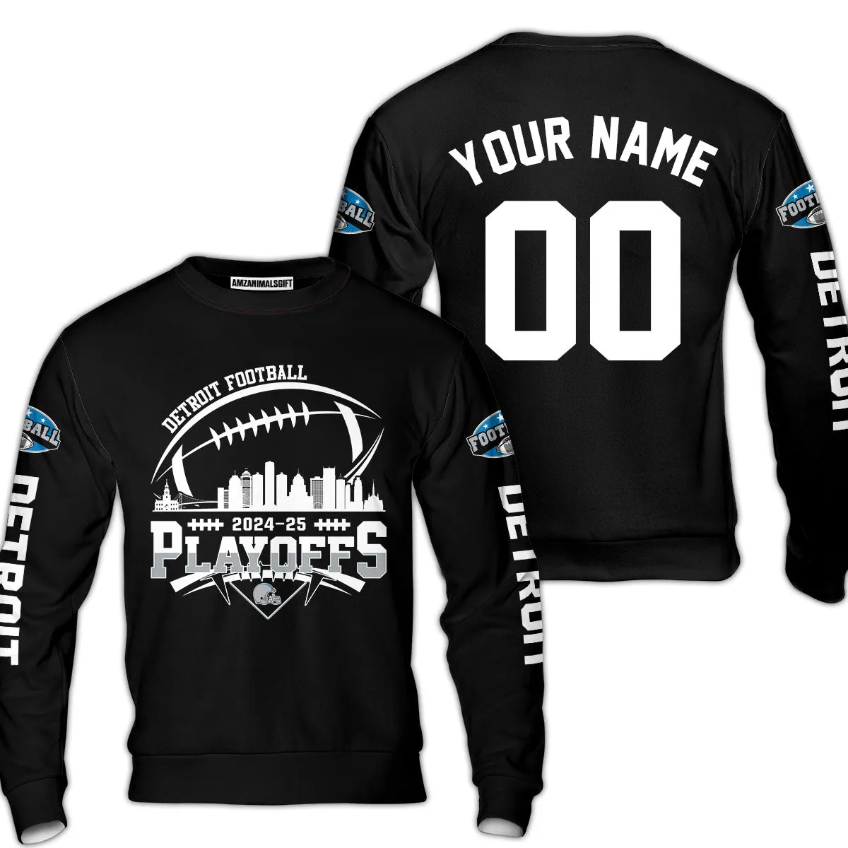 Detroit American Football 2024-25 Playoffs Skyline Custom Baseball Jersey, Playoffs Detroit Game Day Custom 2 Sided Baseball Jersey Shirts