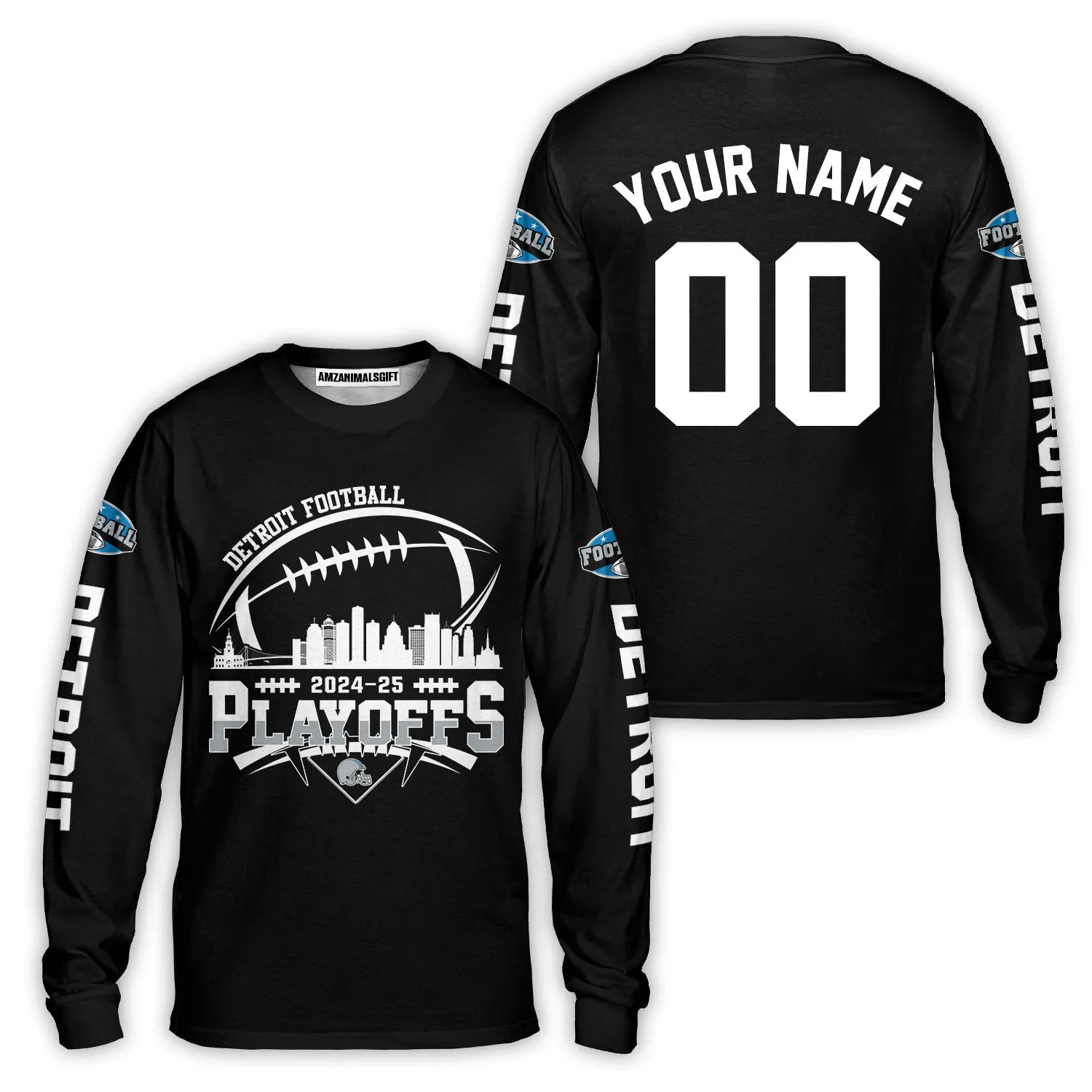 Detroit American Football 2024-25 Playoffs Skyline Custom Baseball Jersey, Playoffs Detroit Game Day Custom 2 Sided Baseball Jersey Shirts