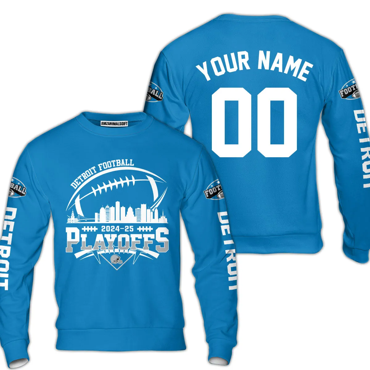 Detroit American Football 2024-25 Playoffs Skyline Custom Baseball Jersey, Playoffs Detroit Game Day Custom 2 Sided Baseball Jersey Shirts