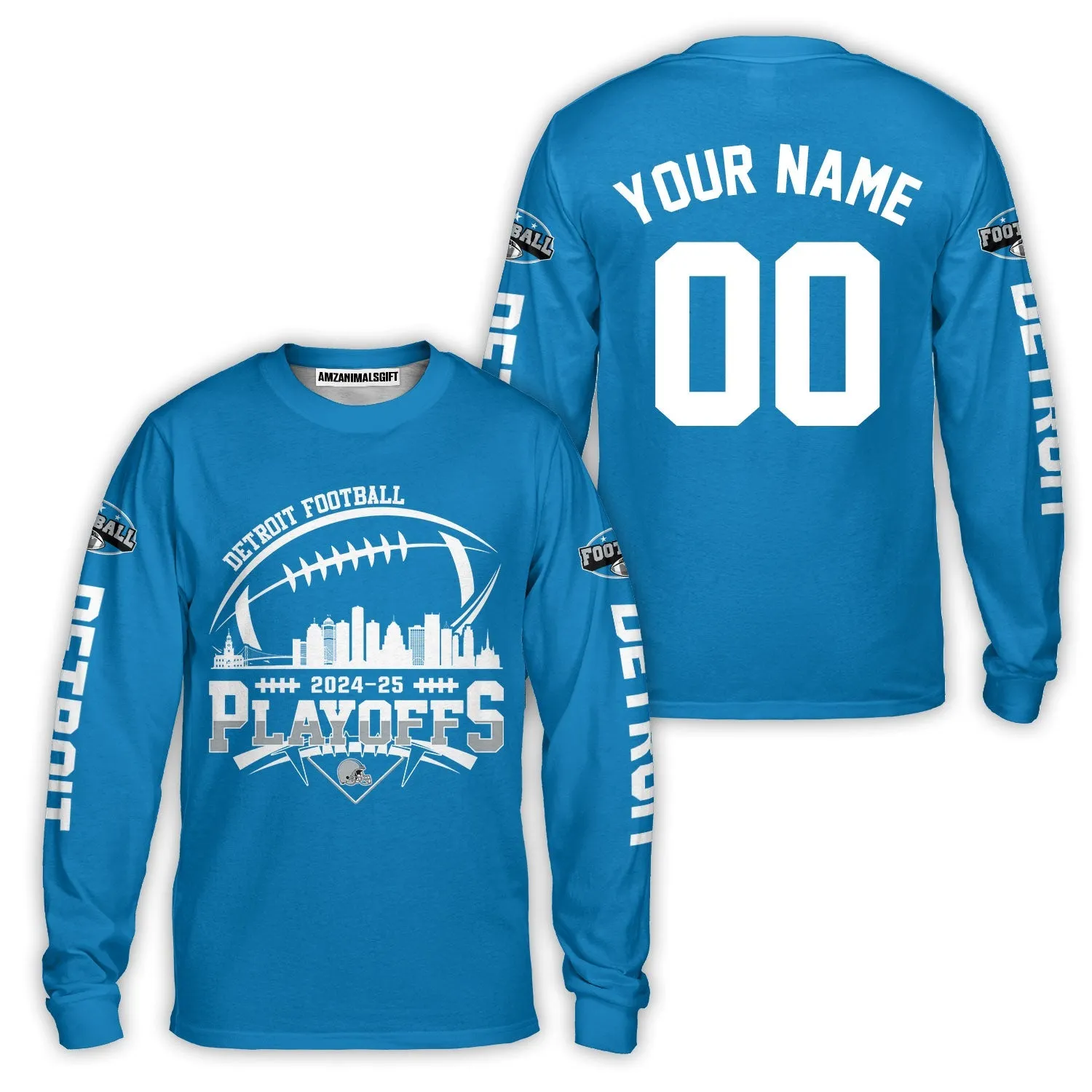 Detroit American Football 2024-25 Playoffs Skyline Custom Baseball Jersey, Playoffs Detroit Game Day Custom 2 Sided Baseball Jersey Shirts