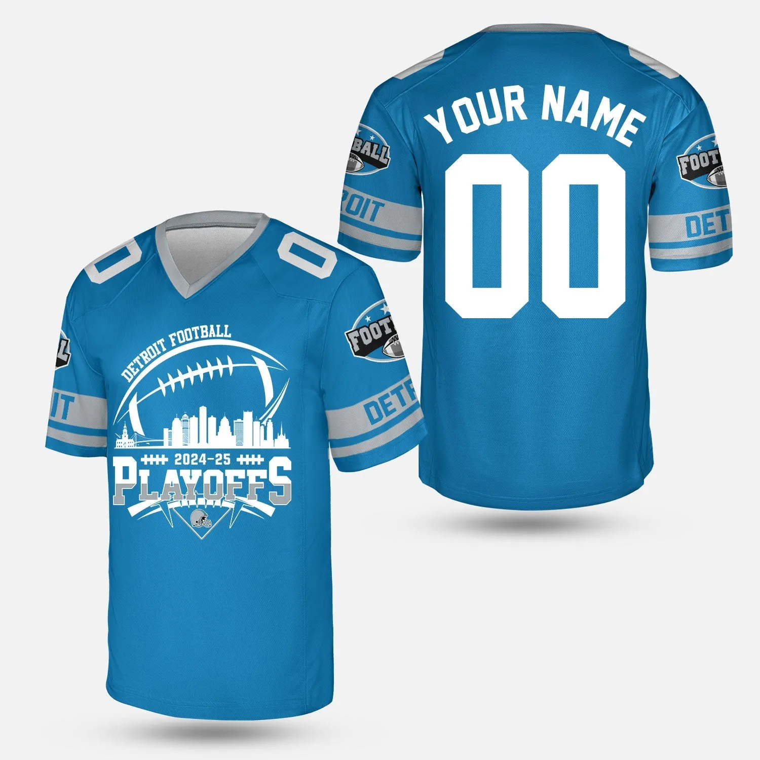 Detroit American Football 2024-25 Playoffs Skyline Custom Baseball Jersey, Playoffs Detroit Game Day Custom 2 Sided Baseball Jersey Shirts