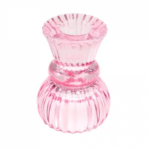 Double Ended Pink Glass Candle Holder