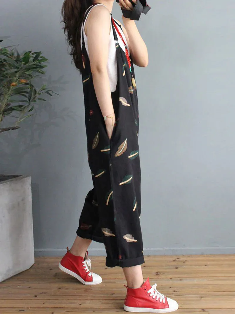 Feather Print Overalls Dungarees
