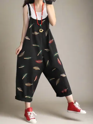 Feather Print Overalls Dungarees