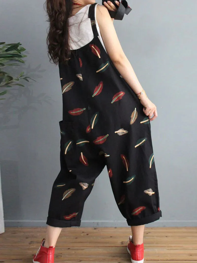 Feather Print Overalls Dungarees