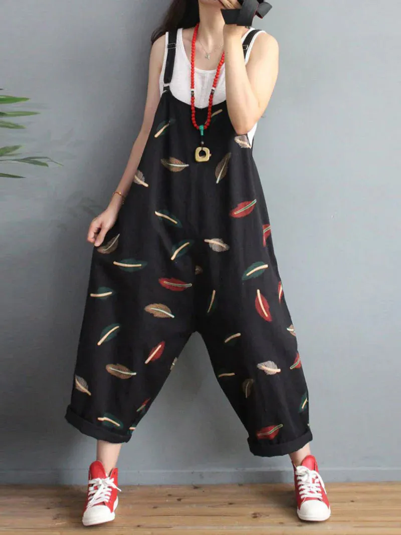Feather Print Overalls Dungarees