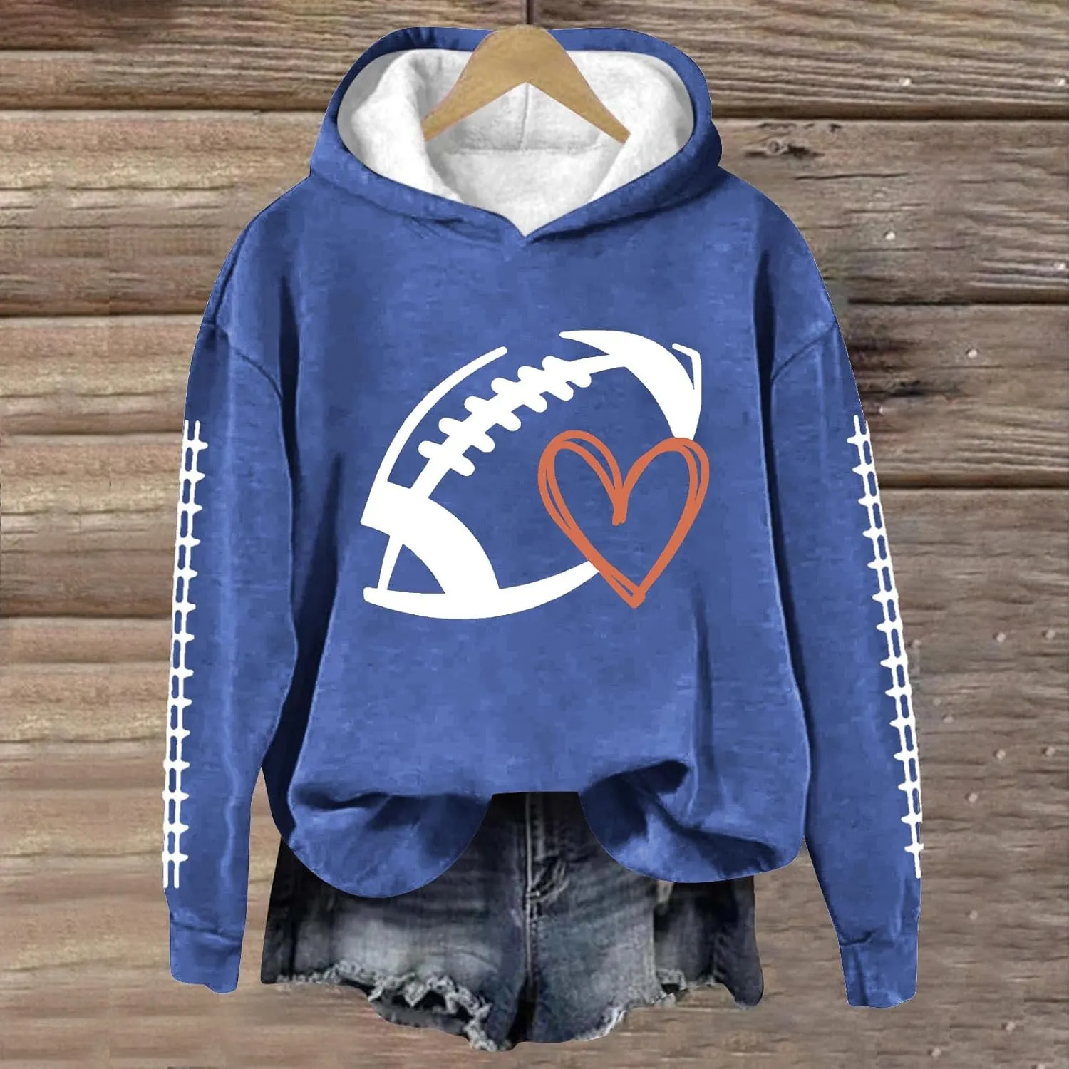 Football Game Day Womens Apparel Game Day Heart Football Graphic Hoodies Pullover Crew Neck Long Sleeve Shirts