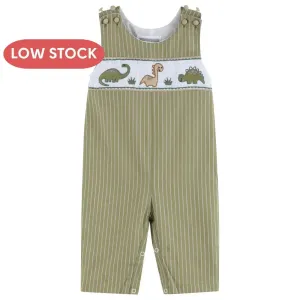 Green Dinosaur Smocked Overalls
