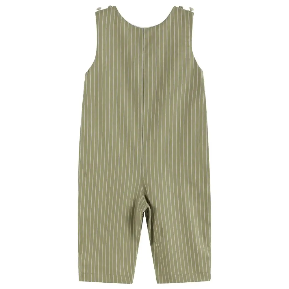 Green Dinosaur Smocked Overalls