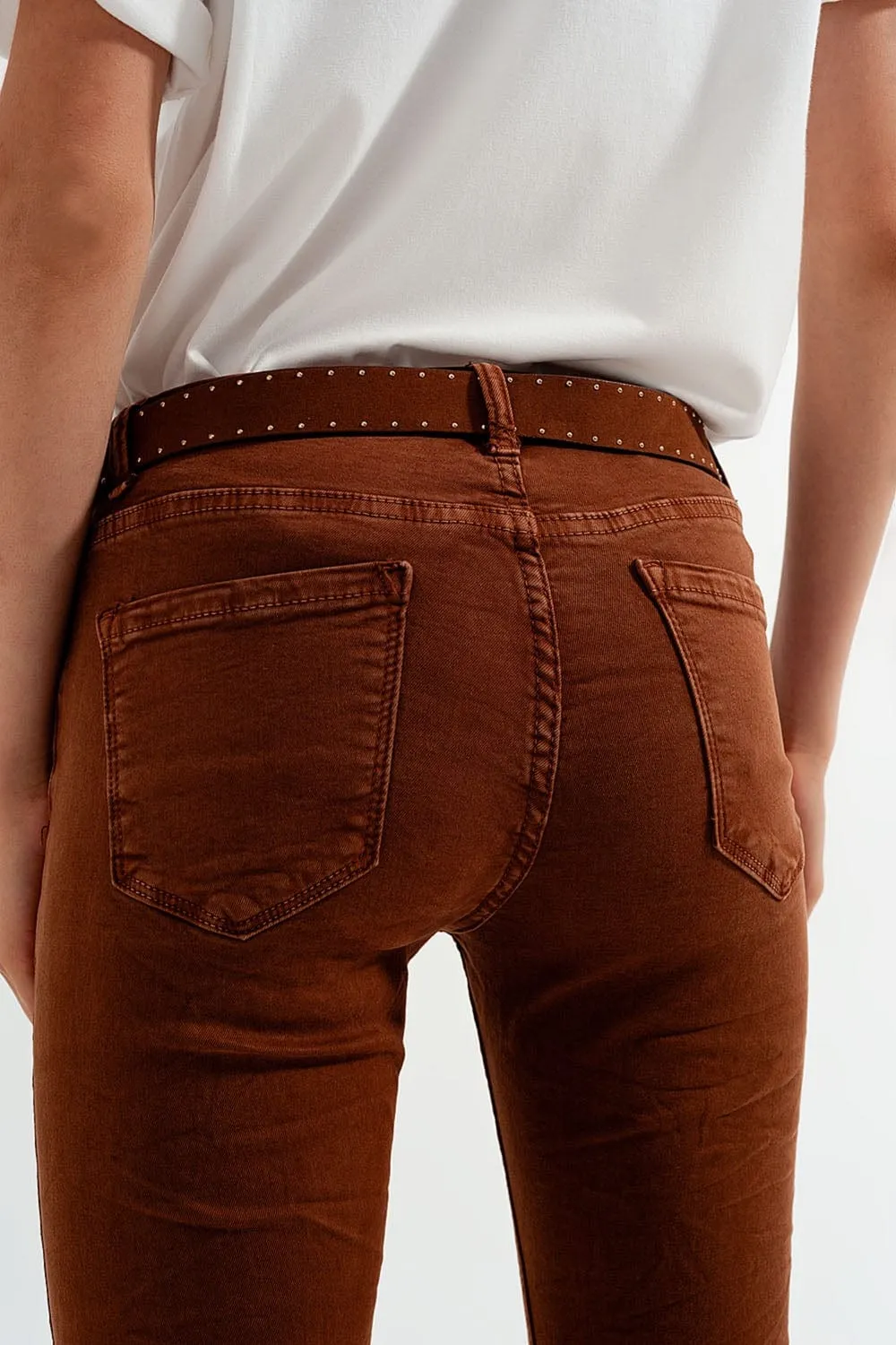 High Waisted Super Skinny Pants In Camel