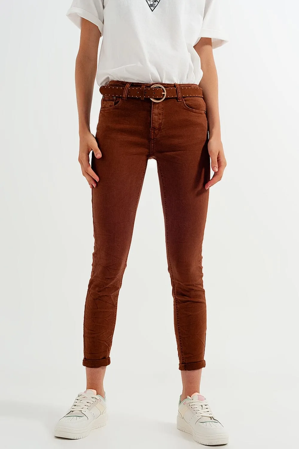 High Waisted Super Skinny Pants In Camel