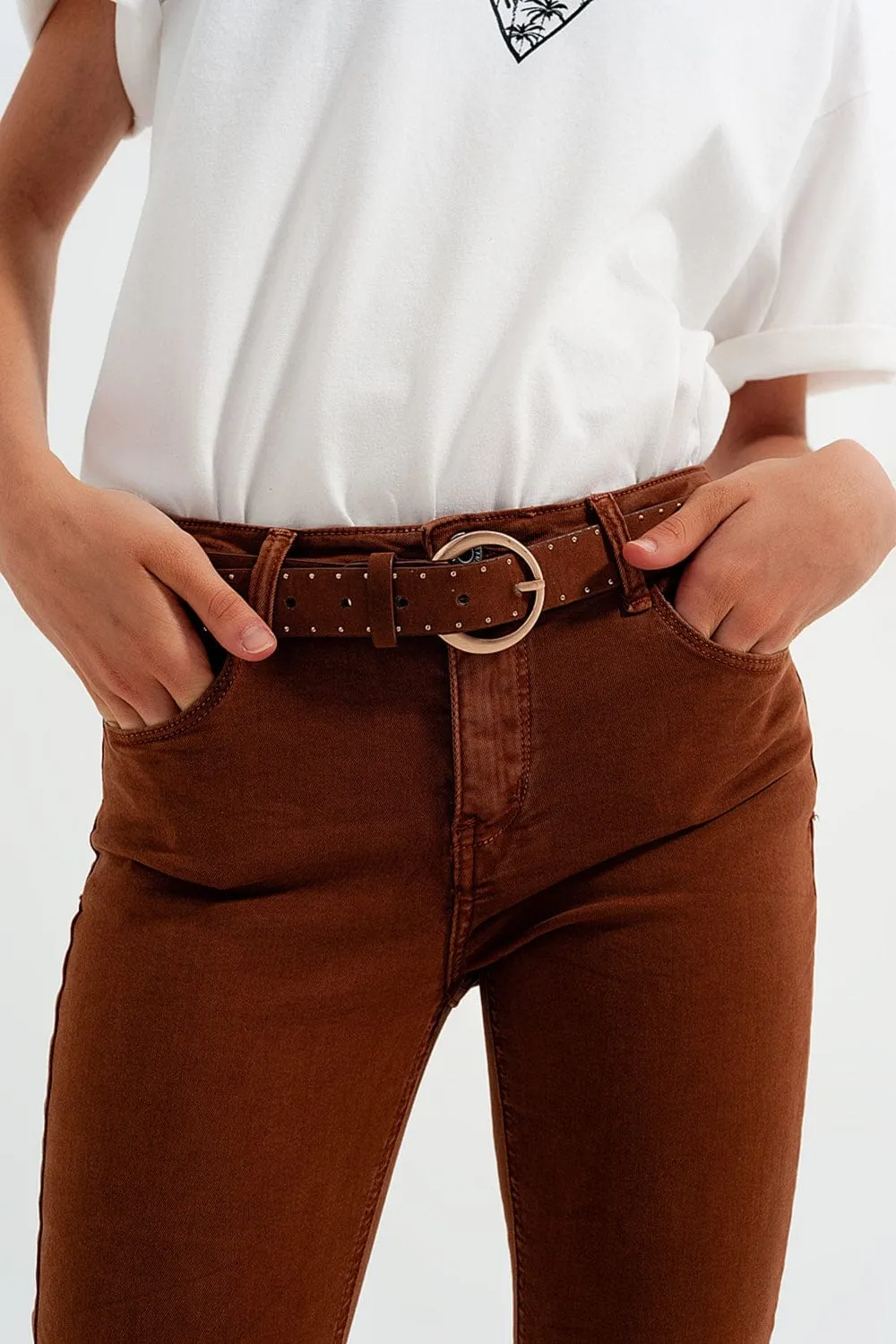 High Waisted Super Skinny Pants In Camel