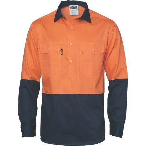 HiVis Two Tone Light Weight Closed Front Cotton Drill Shirt - Long Sleeve 3934