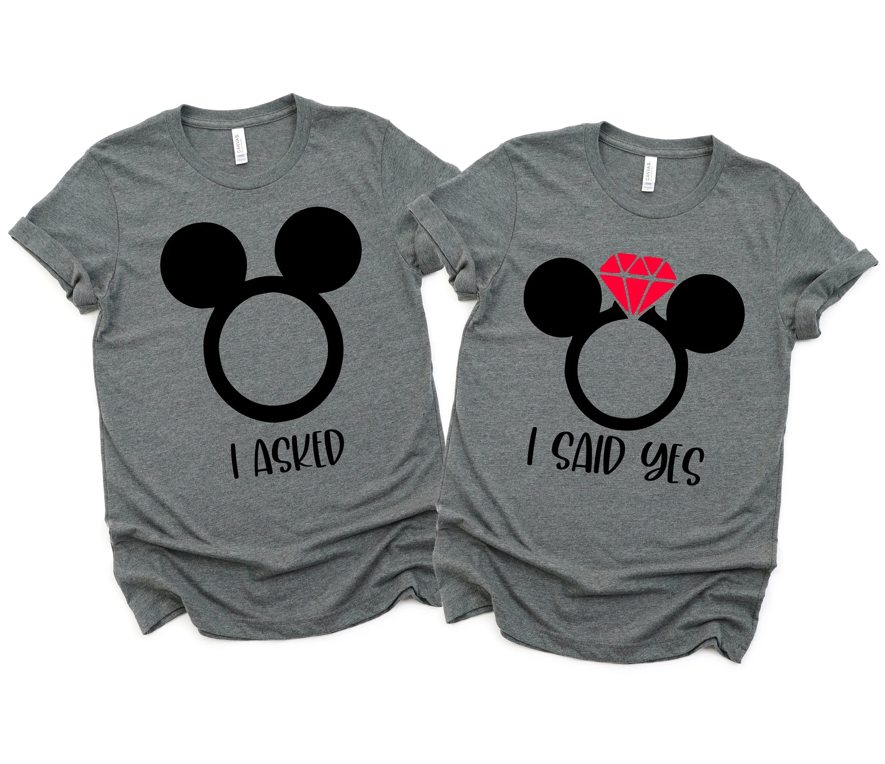 I asked I said Yes - Disney Couples Matching Unisex T Shirts - Mickey and Minnie Mouse - Just Engaged