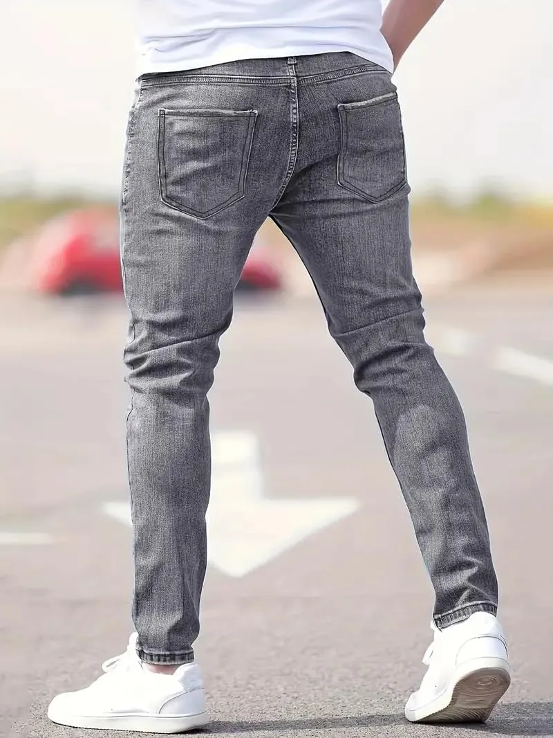 Jeans for Men Stretch Fit Skinny Denim Pants Casual Distressed Jeans Straight Leg Slim Fit Trendy Streetwear Spring