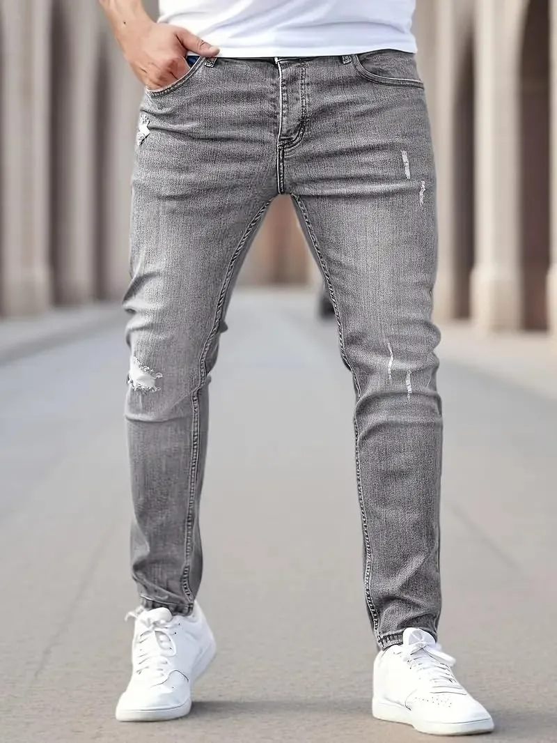 Jeans for Men Stretch Fit Skinny Denim Pants Casual Distressed Jeans Straight Leg Slim Fit Trendy Streetwear Spring