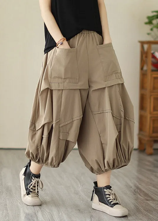 Khaki Elastic Waist Cozy Wide Leg Pants LY2997
