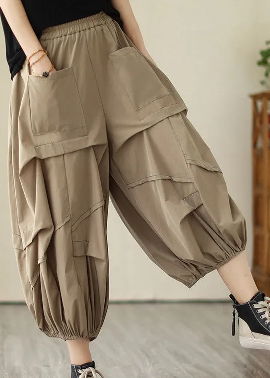 Khaki Elastic Waist Cozy Wide Leg Pants LY2997