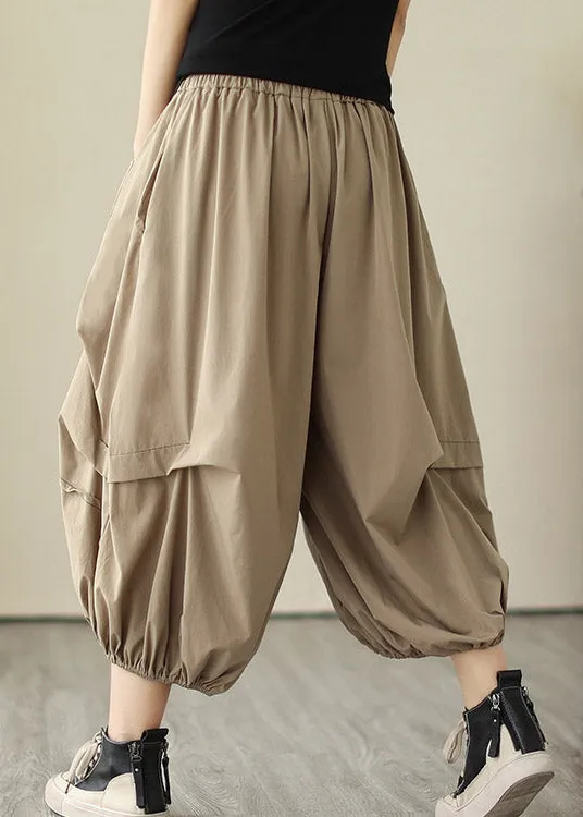 Khaki Elastic Waist Cozy Wide Leg Pants LY2997