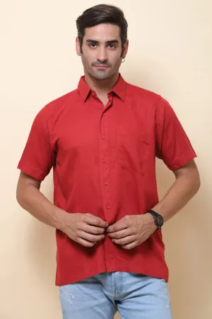 Linen Red Half Sleeve Shirt for Men
