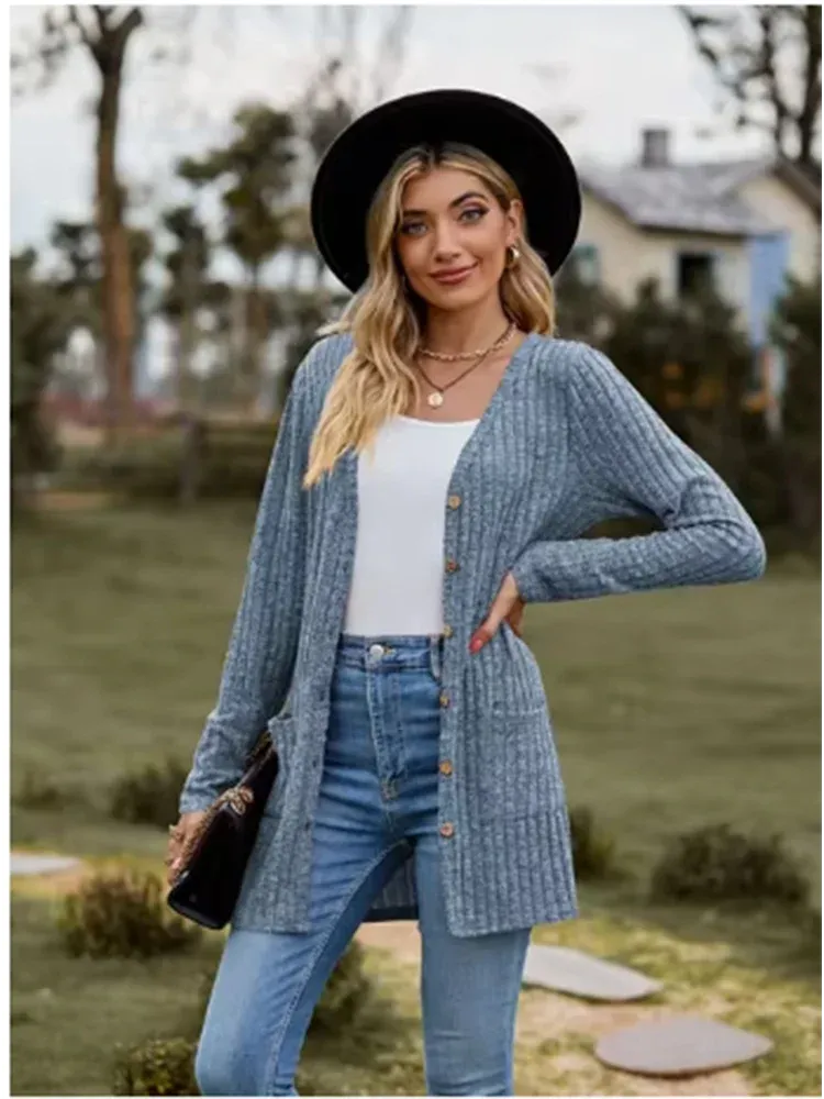 LVSANW Button Solid Color Long Sleeved New Striped Women's Top Dating Versatile Fashion High Street Autumn Coat
