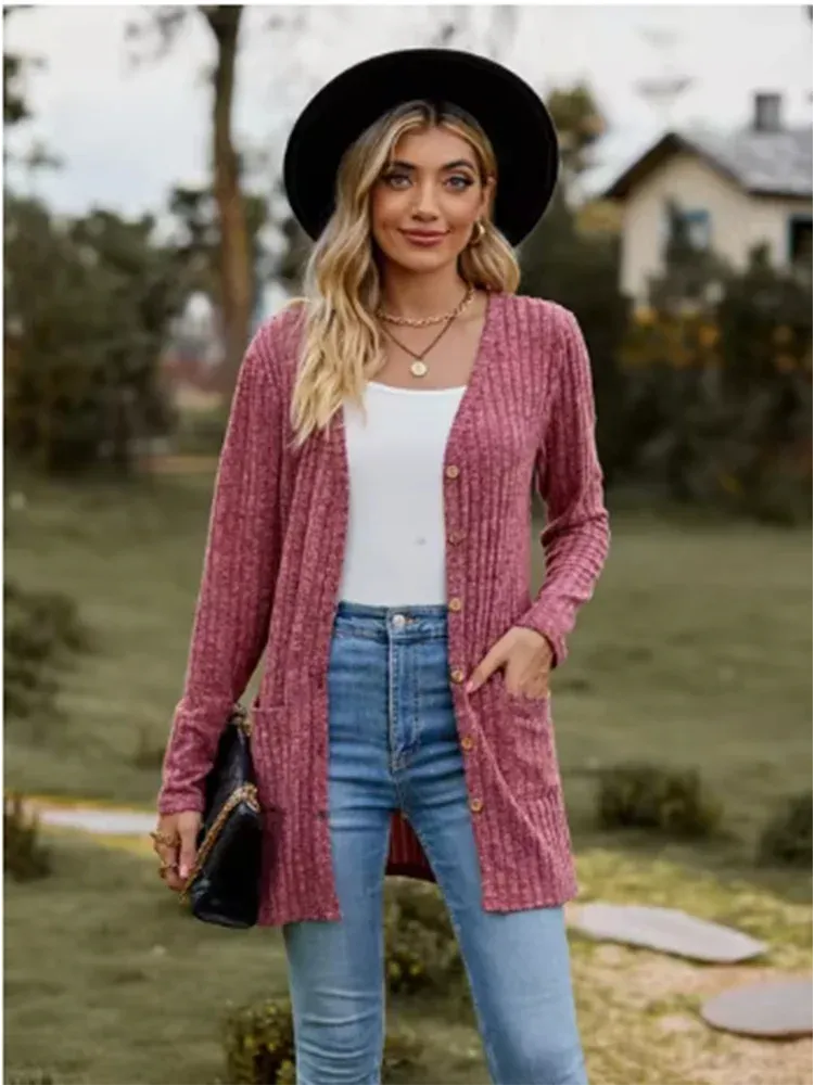 LVSANW Button Solid Color Long Sleeved New Striped Women's Top Dating Versatile Fashion High Street Autumn Coat