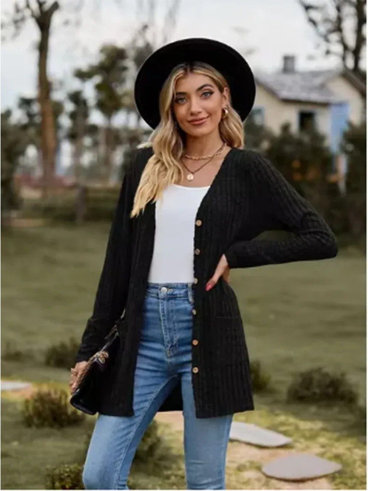 LVSANW Button Solid Color Long Sleeved New Striped Women's Top Dating Versatile Fashion High Street Autumn Coat