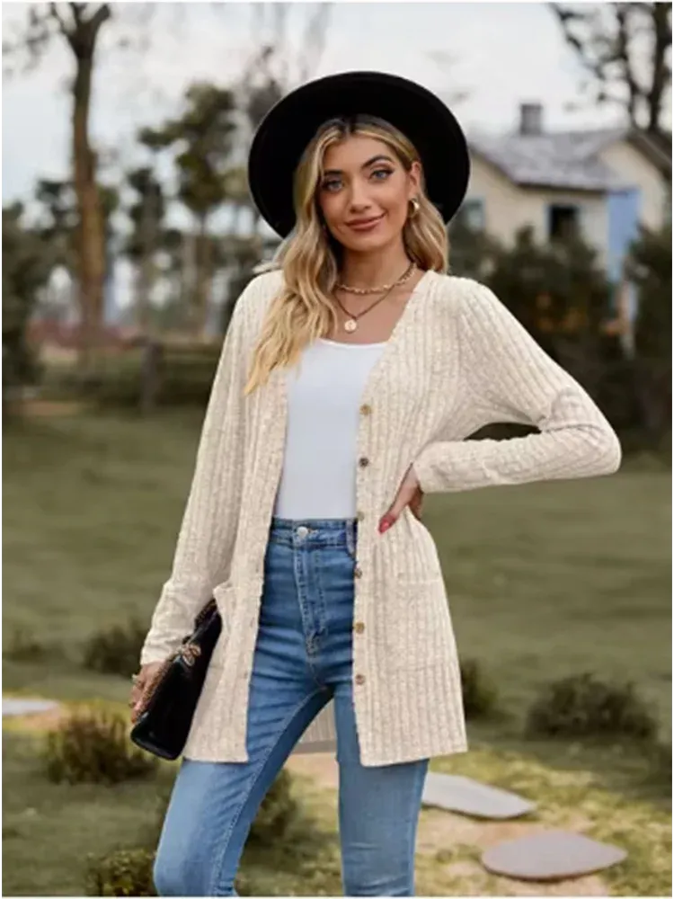 LVSANW Button Solid Color Long Sleeved New Striped Women's Top Dating Versatile Fashion High Street Autumn Coat
