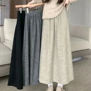 LVSANW Smvp 2025 Autumn Winter New Thicken Plush A-line Skirts Wowen Solid Casual High Waisted Long Skirt Ladies Lazy Style Midi Skirts