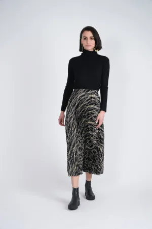 Mademoiselle Pleated Geometric Print Satin Midi Skirt