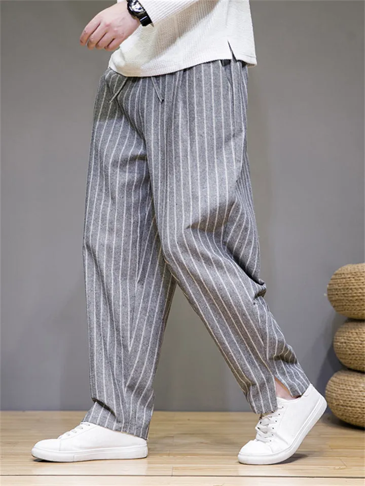 Men's Cozy Cotton Linen Striped Pants