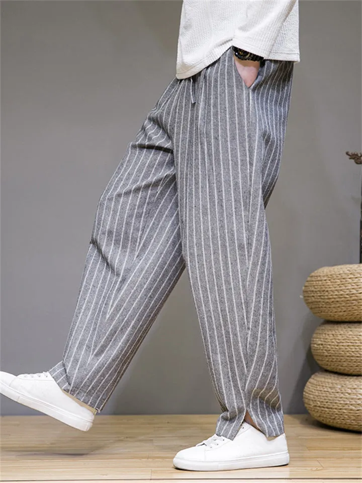 Men's Cozy Cotton Linen Striped Pants