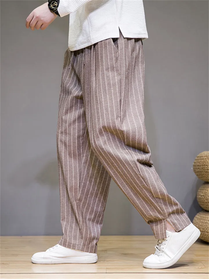 Men's Cozy Cotton Linen Striped Pants
