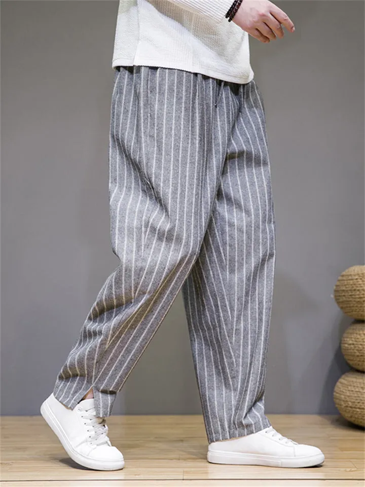 Men's Cozy Cotton Linen Striped Pants