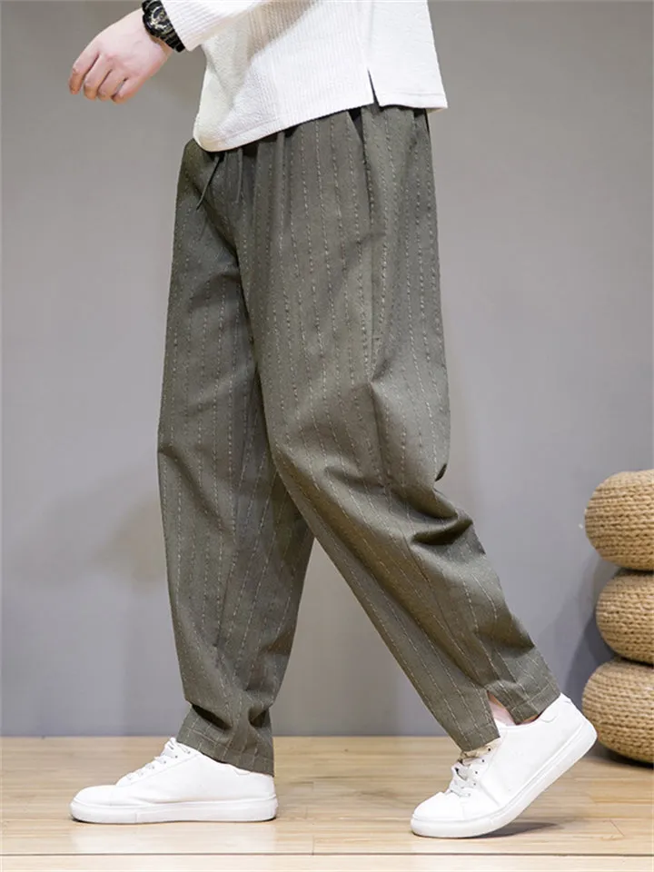 Men's Cozy Cotton Linen Striped Pants
