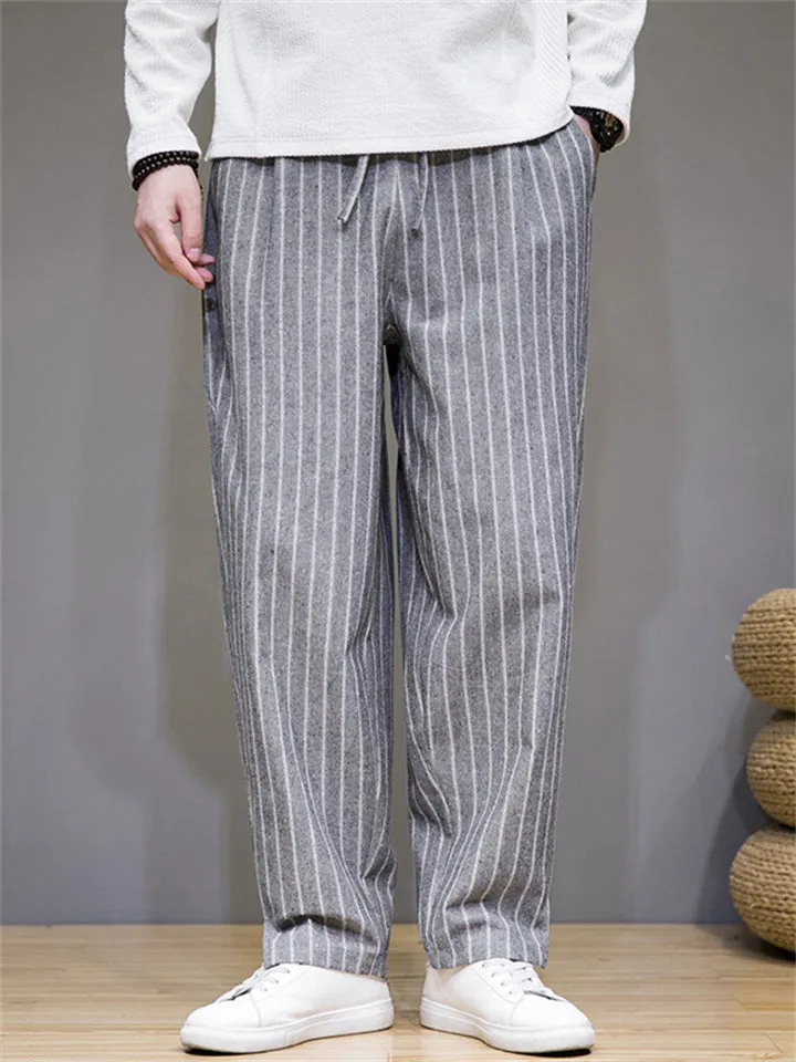 Men's Cozy Cotton Linen Striped Pants